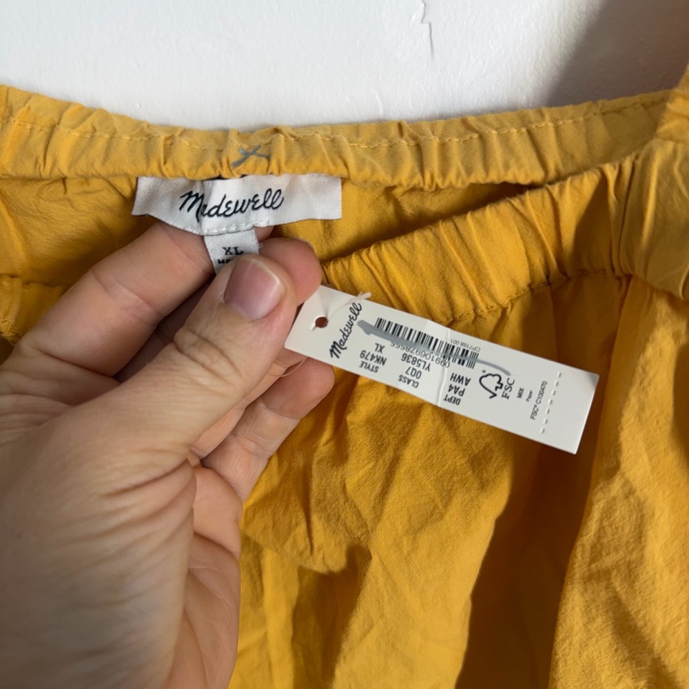 Madewell Yellow Flutter Sleeve Square Neck Mini Dress Pockets NK479 Womens Sz XL - Picture 10 of 13